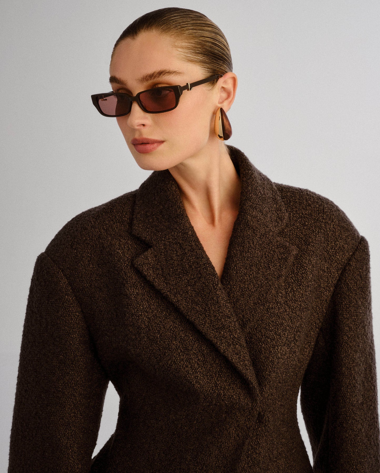 The Phoebe Dark Chocolate Female Rectangle Sunglasses | Luv Lou