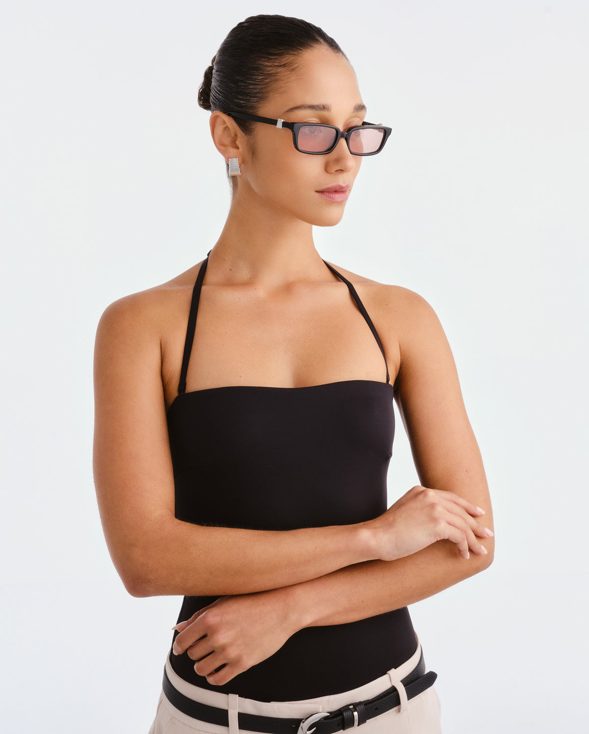 The Phoebe Luxe Black Female Rectangle Sunglasses | Luv Lou