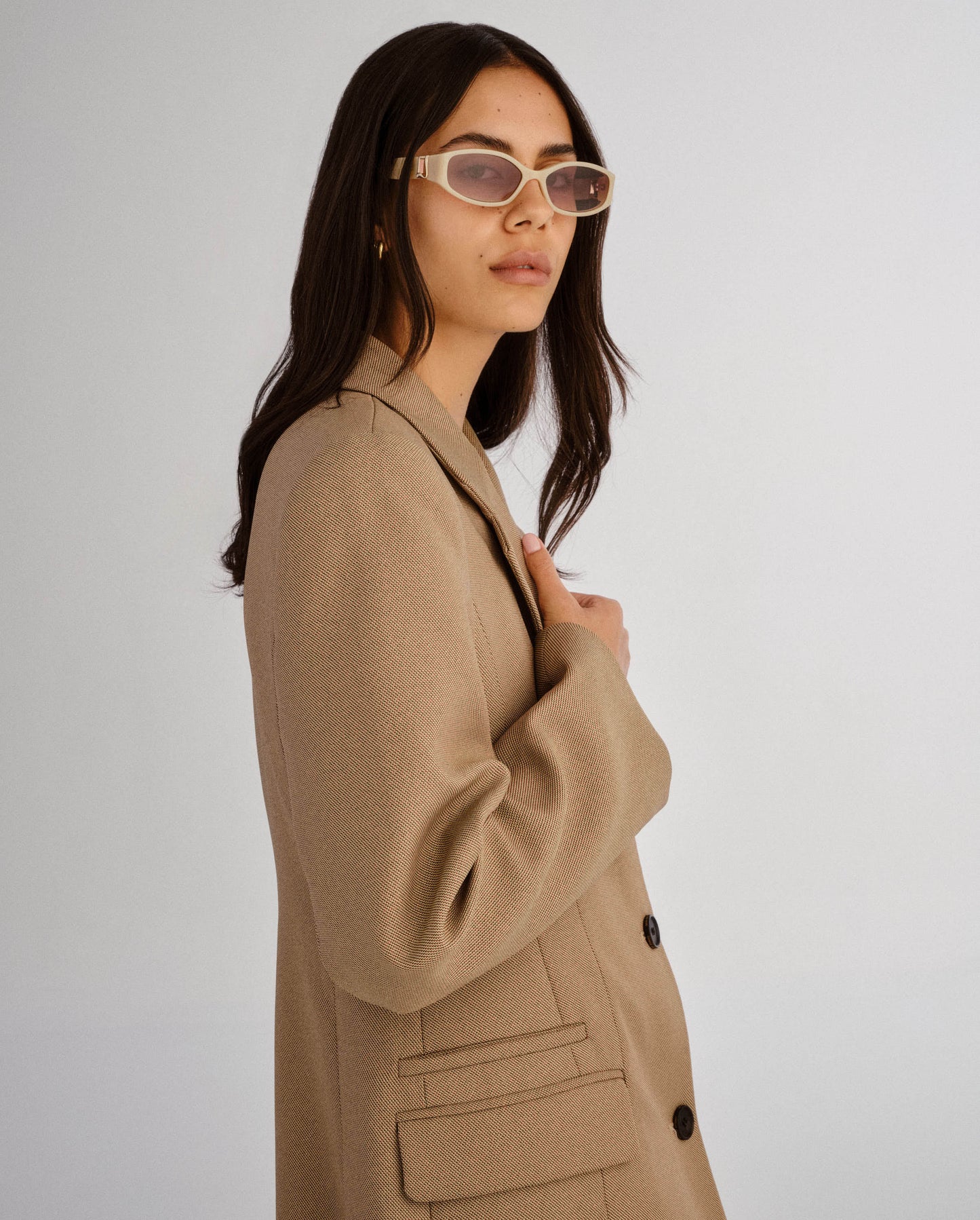 The Lottie Nude Haze Female Rectangle Sunglasses | Luv Lou