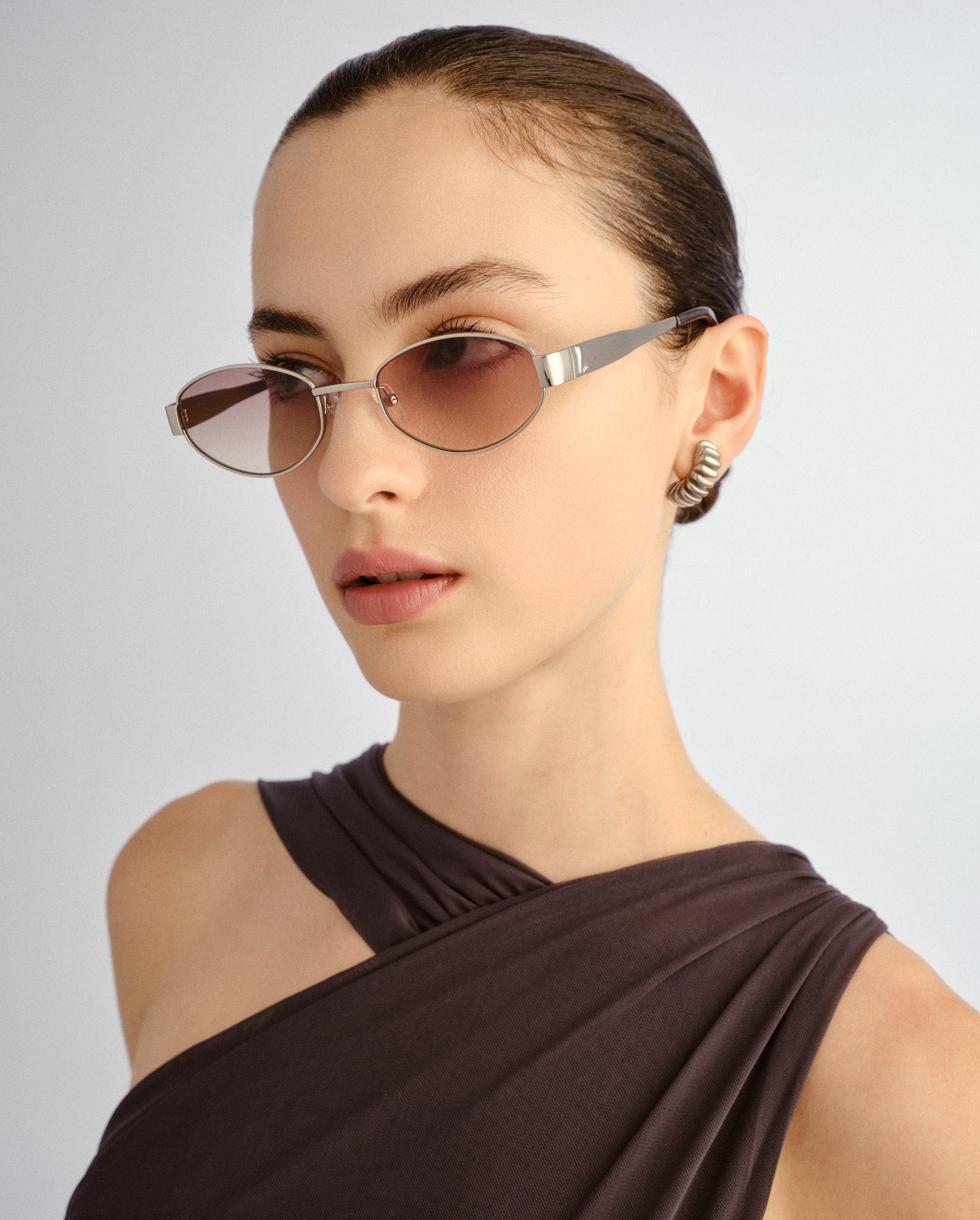 The Boston Crystal Silver Female Oval Sunglasses | Luv Lou
