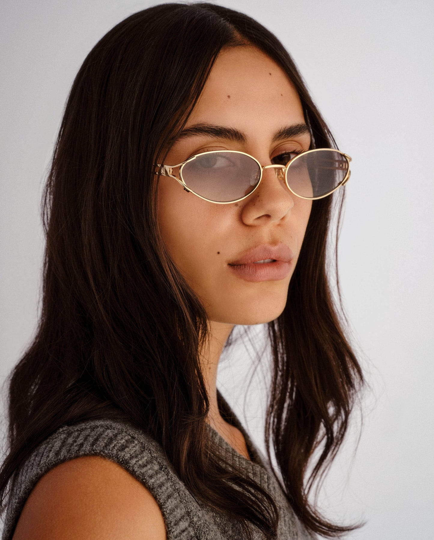 The Paloma Gold Charcoal Female Oval Sunglasses | Luv Lou