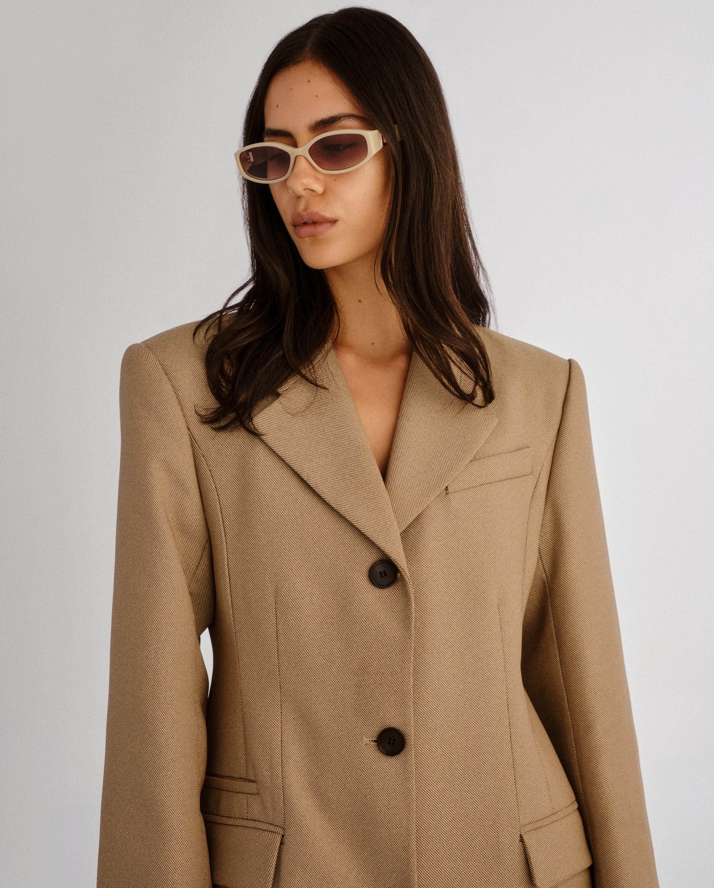 The Lottie Nude Haze Female Rectangle Sunglasses | Luv Lou