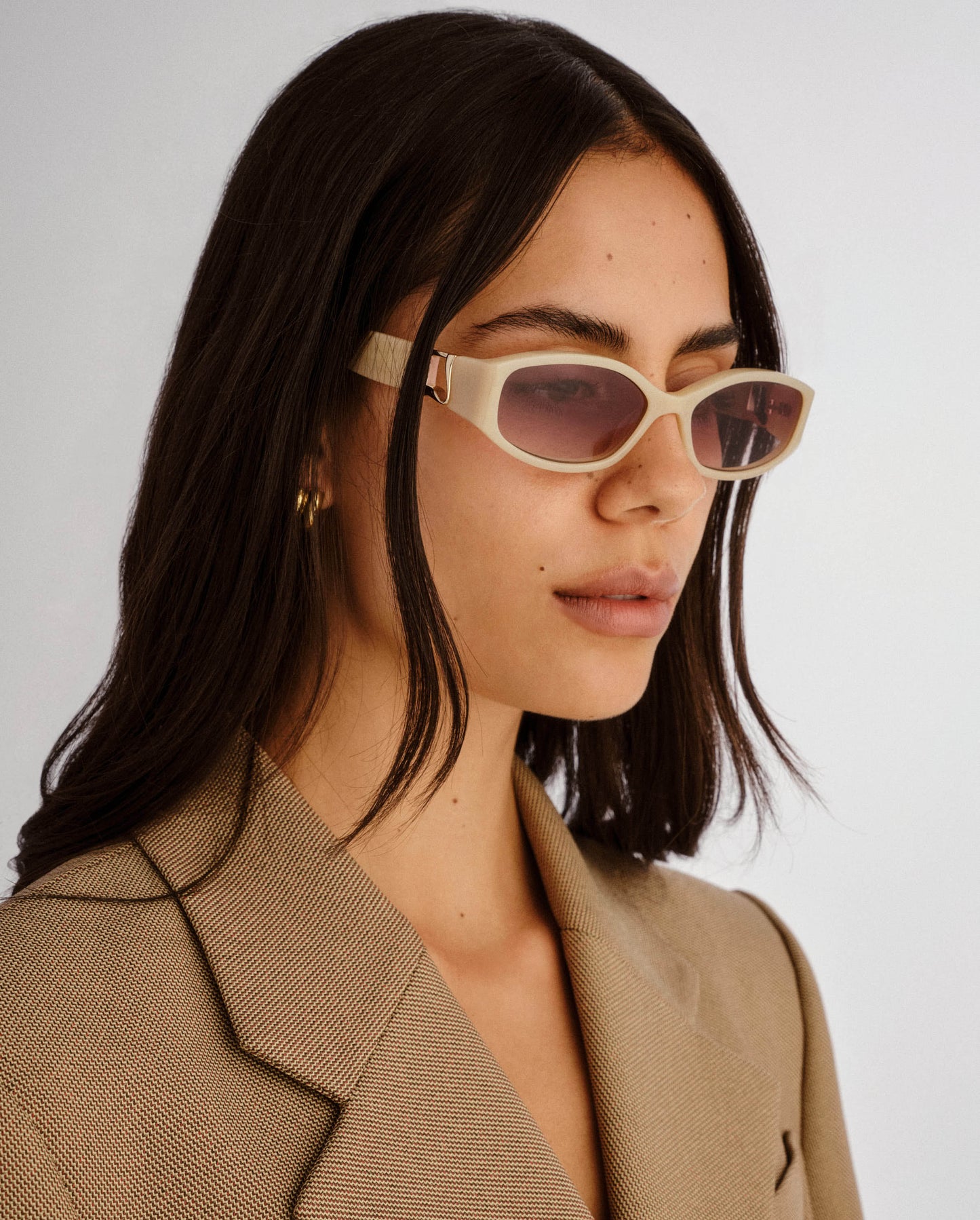 The Lottie Nude Haze Female Rectangle Sunglasses | Luv Lou