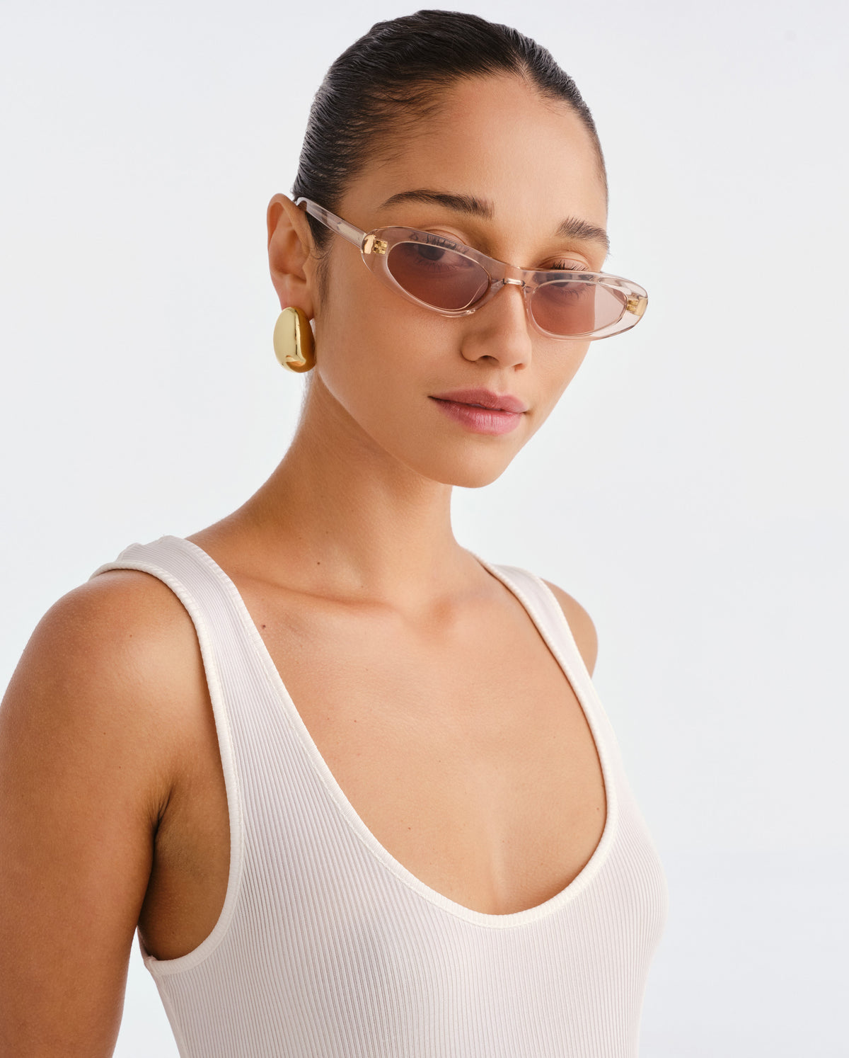 The Noa Gloss Beige Female Cat-Eye Sunglasses | Luv Lou