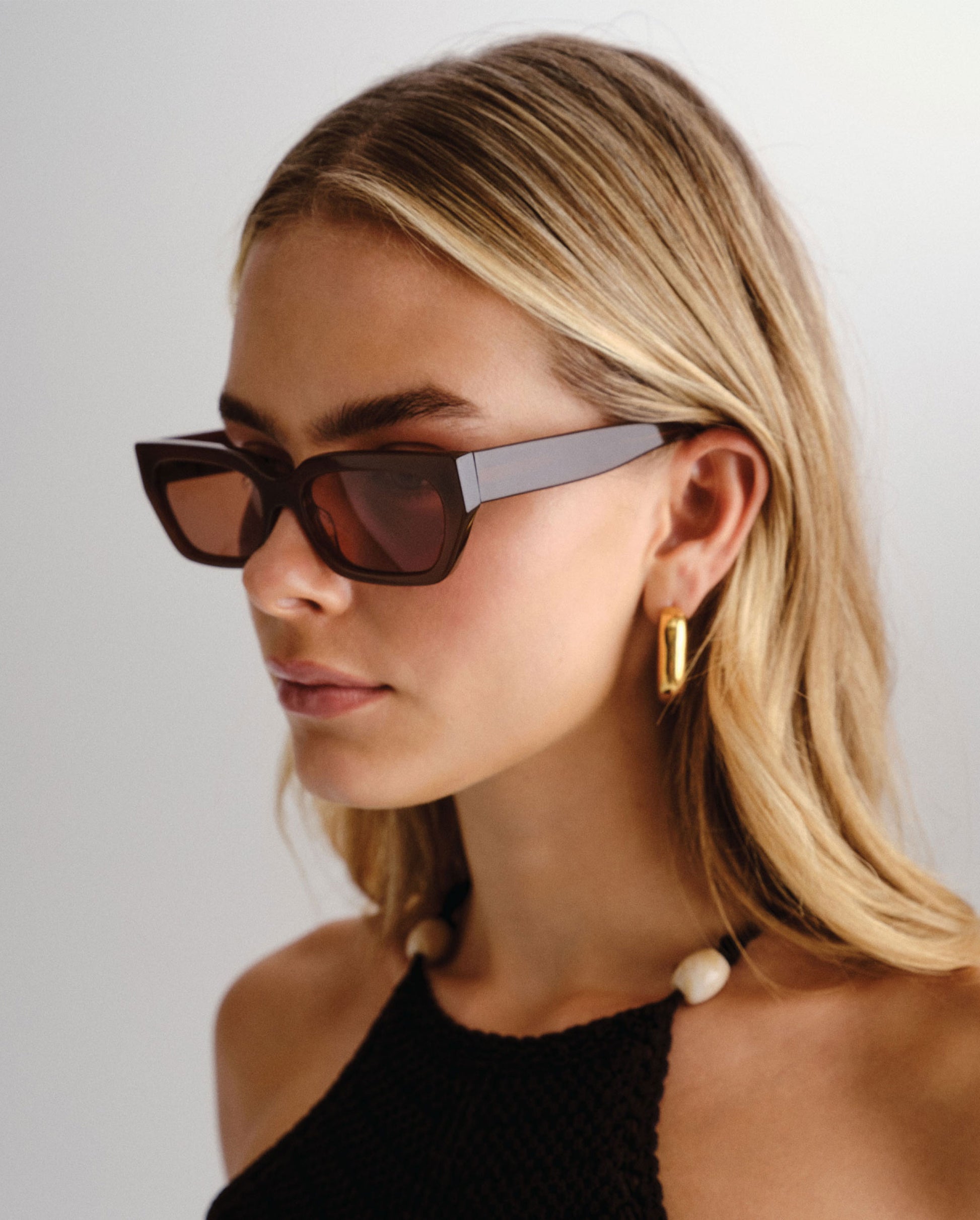 The Gigi Chocolate Female Rectangle Sunglasses | Luv Lou