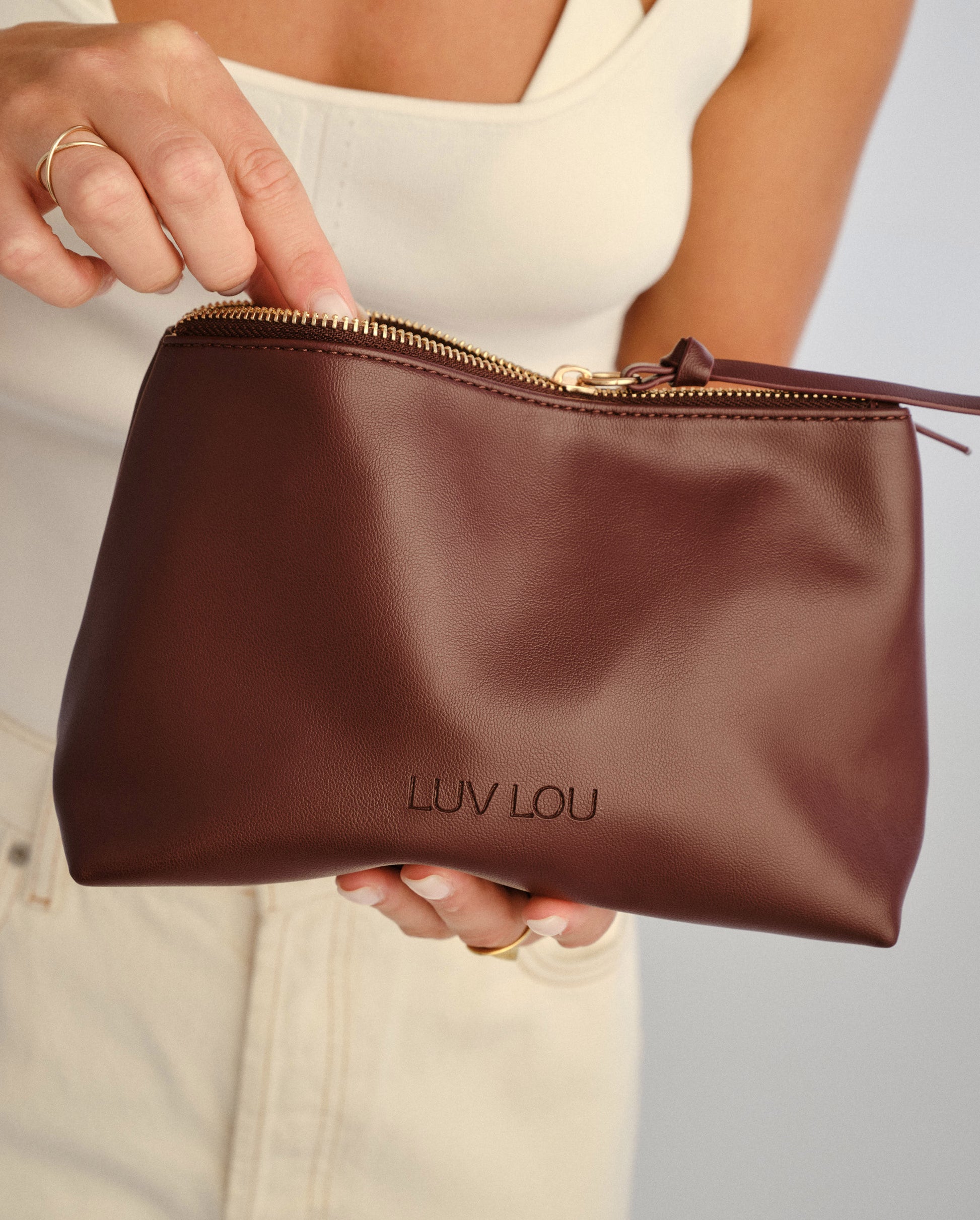 The Evie Medium Beauty Bag Bordeaux Vegan Leather Female Accounts Use Only Accessories | Luv Lou