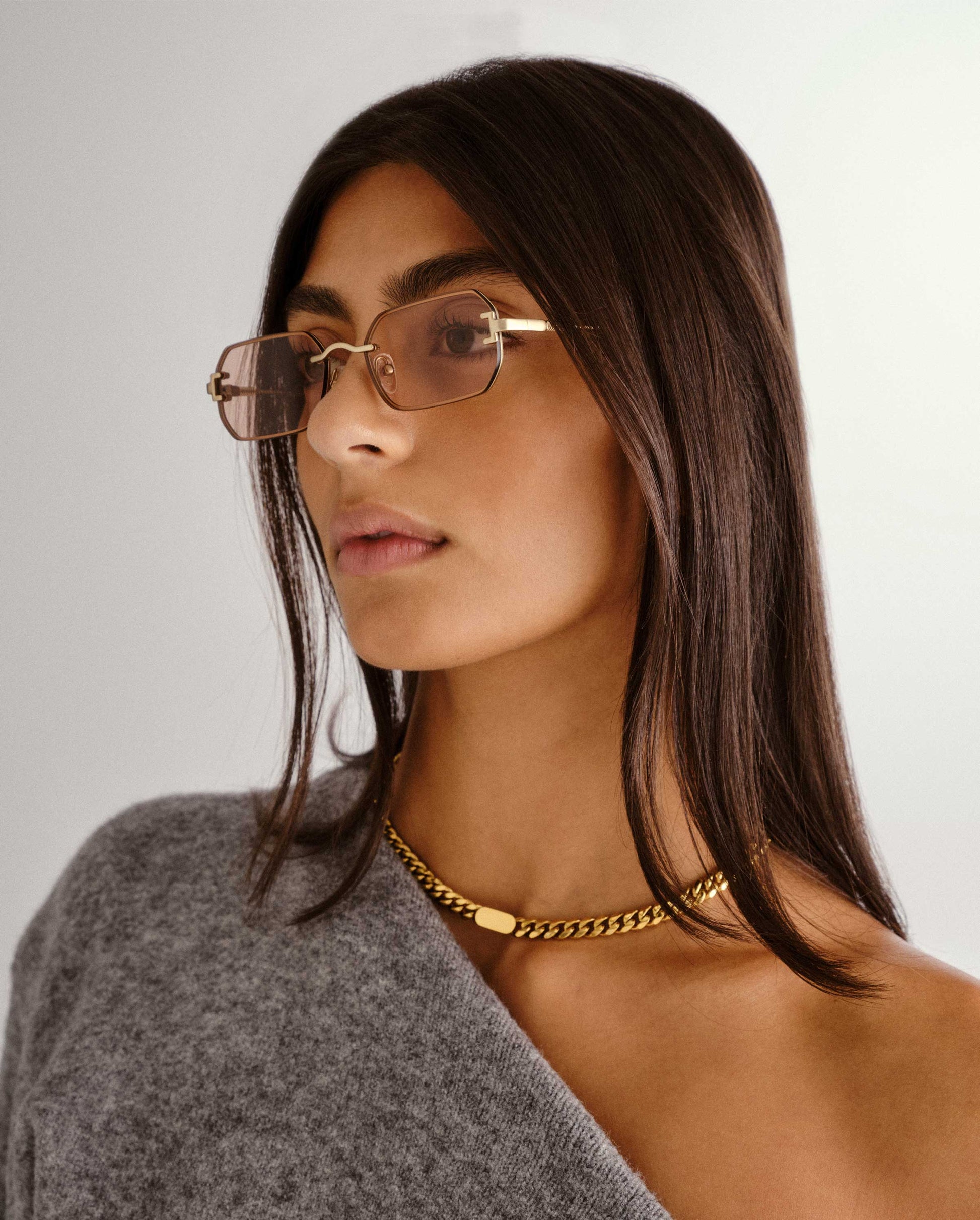 The Mila Brushed Gold Rose Female Rectangle Sunglasses | Luv Lou