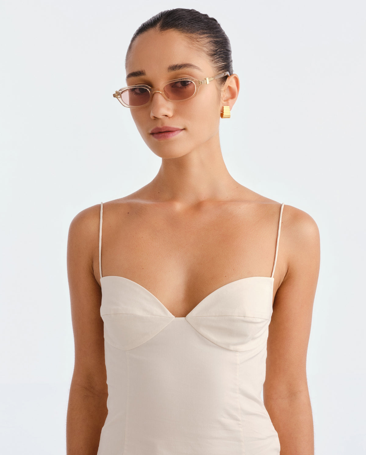The Mimi Luxe Peach Nude Female Rectangle Sunglasses | Luv Lou
