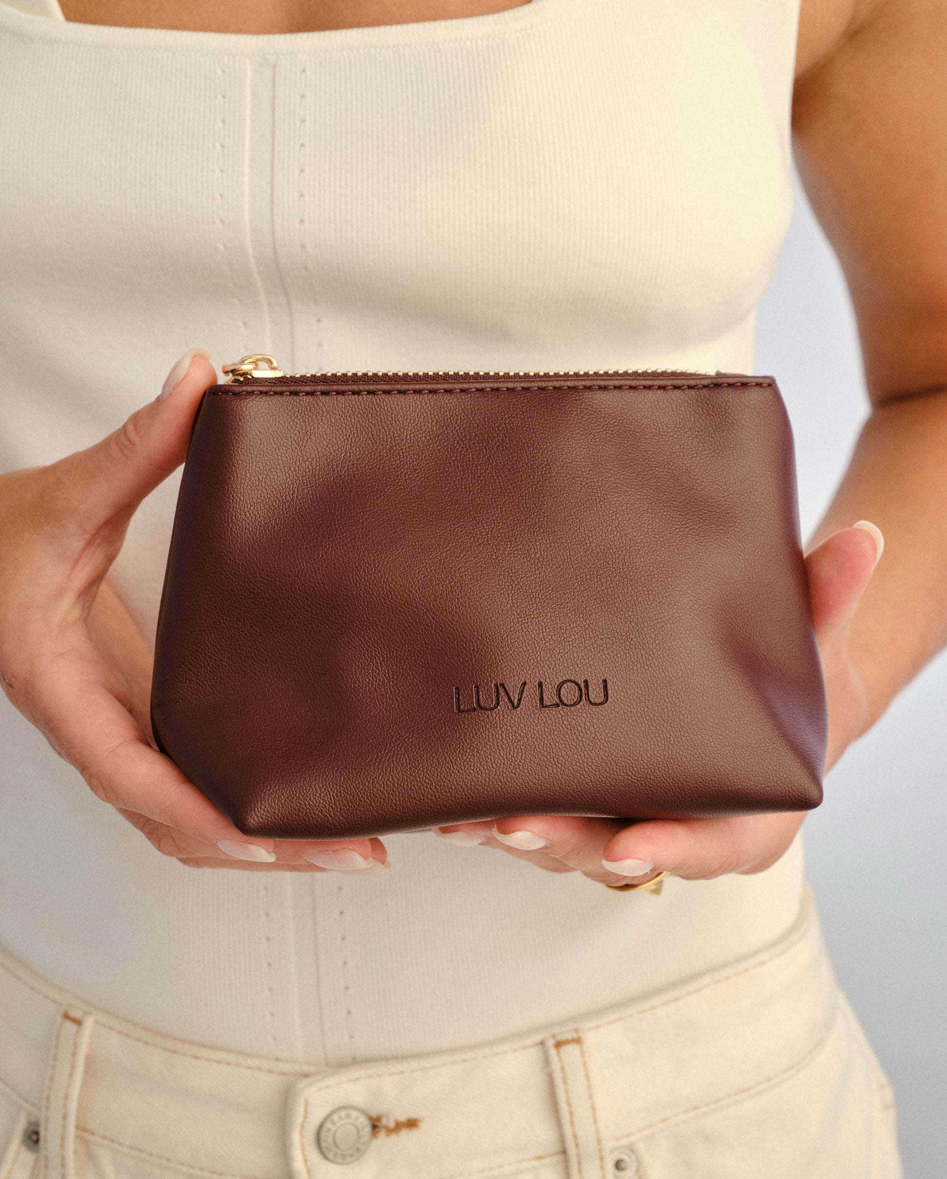 The Evie Small Beauty Bag Bordeaux Vegan Leather Female Accounts Use Only Accessories | Luv Lou