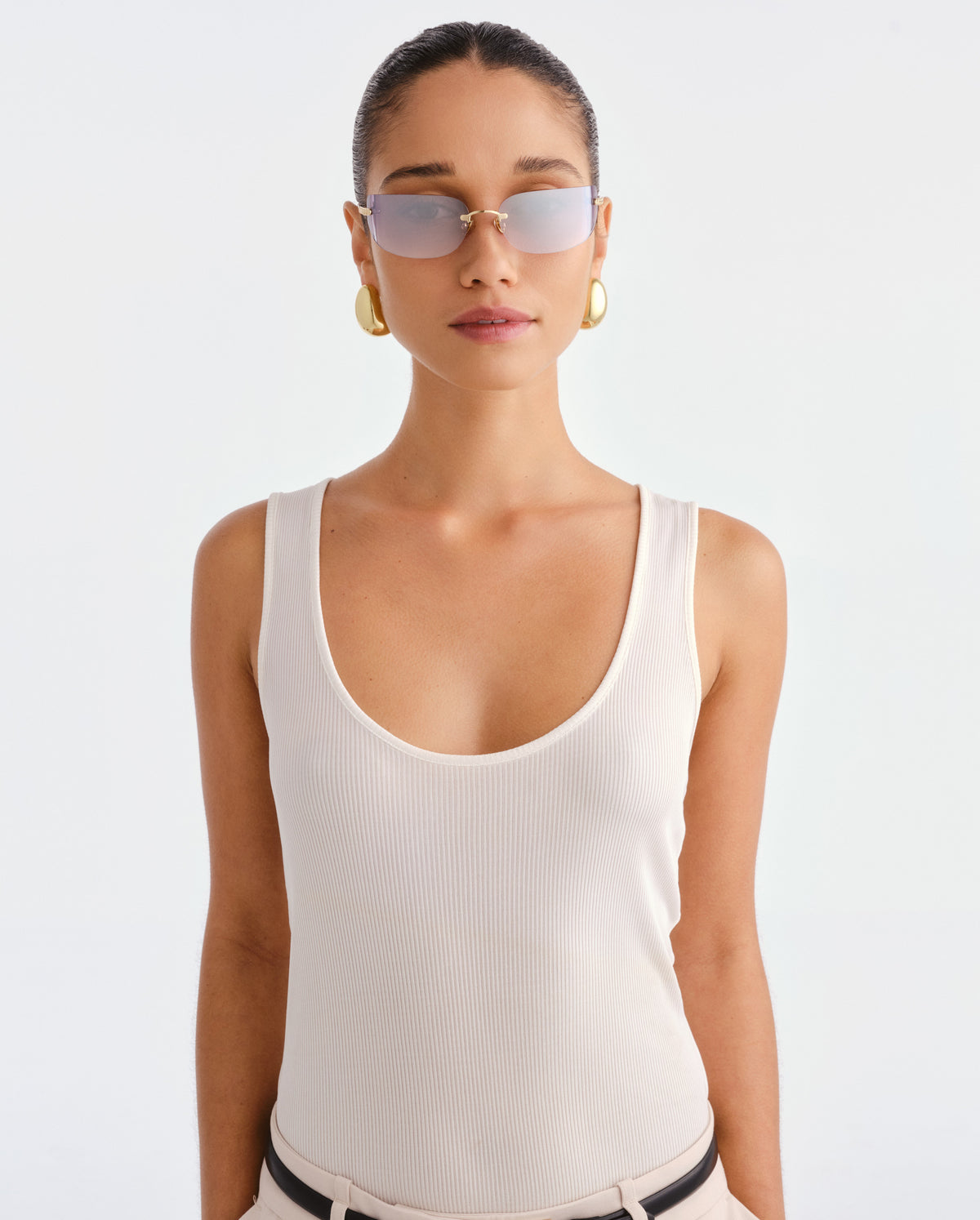 The River Bright Gold Female Rectangle Sunglasses | Luv Lou