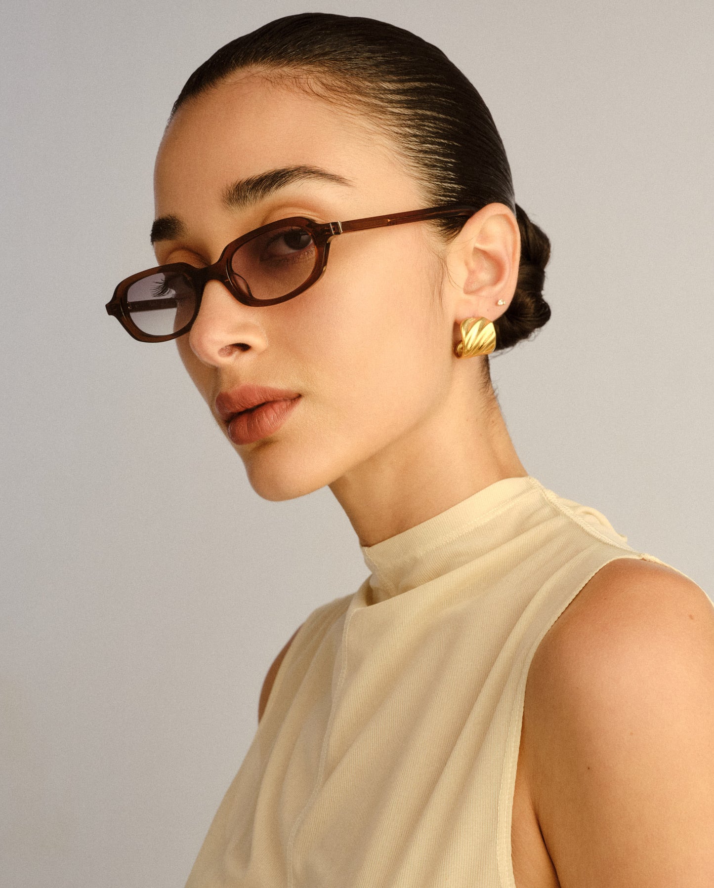The Mimi Crystal Amber Female Rectangle Sunglasses | Luv Lou