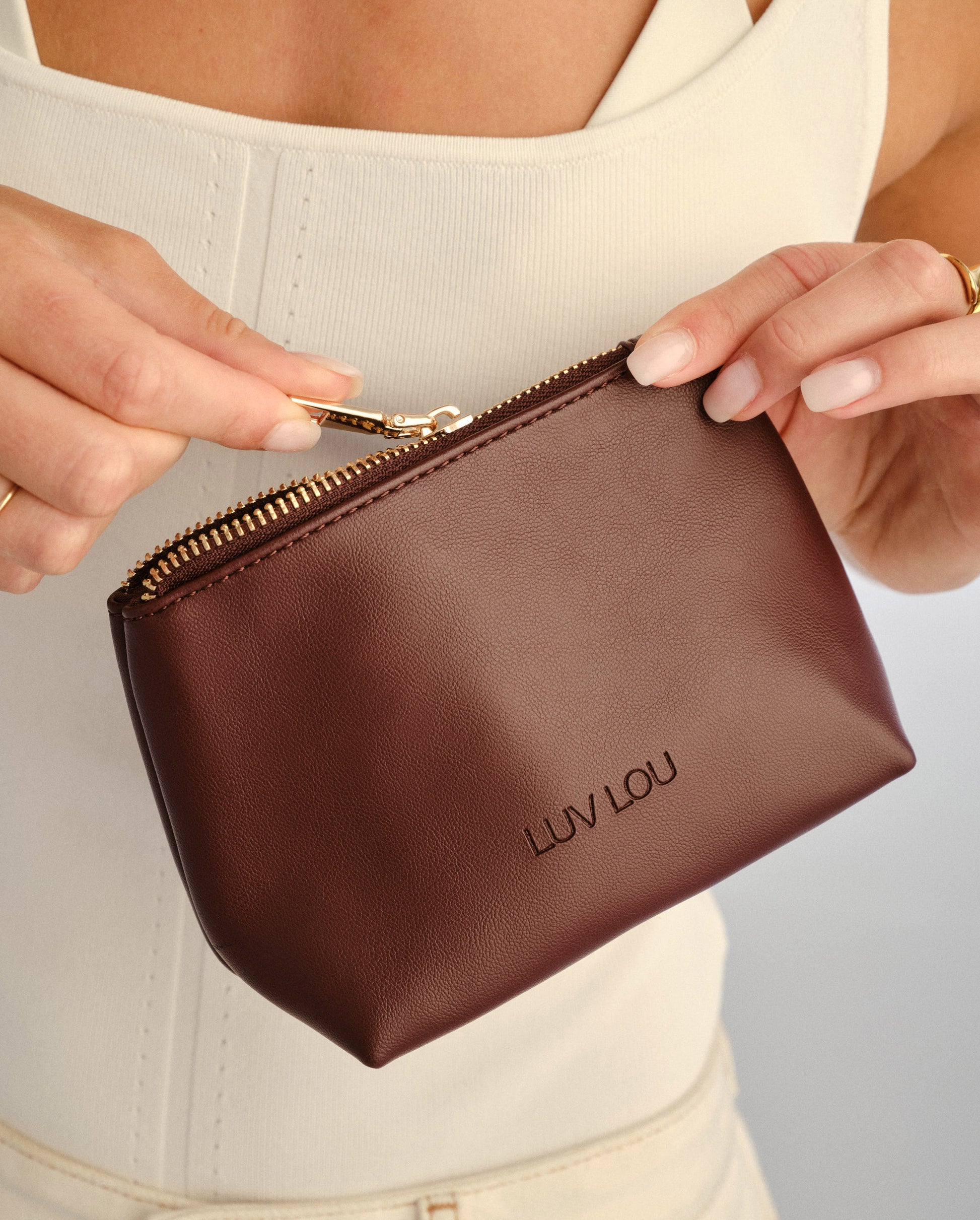 The Evie Small Beauty Bag Bordeaux Vegan Leather Female Accounts Use Only Accessories | Luv Lou