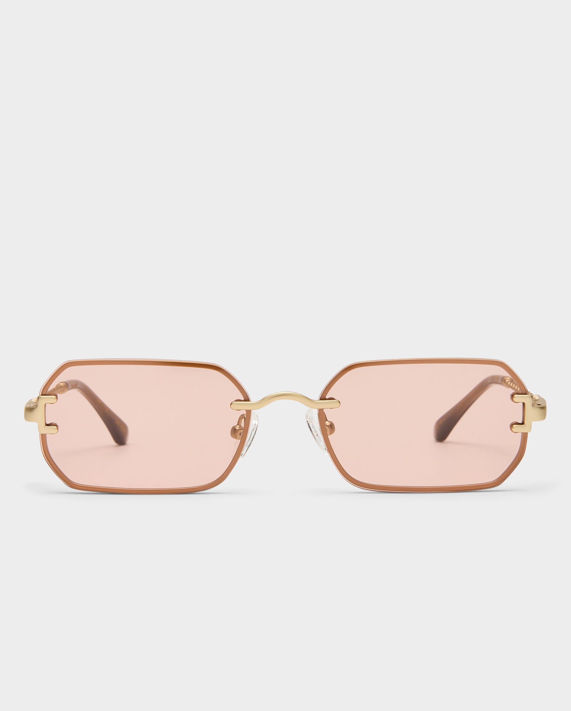 The Mila Brushed Gold Rose Female Rectangle Sunglasses | Luv Lou