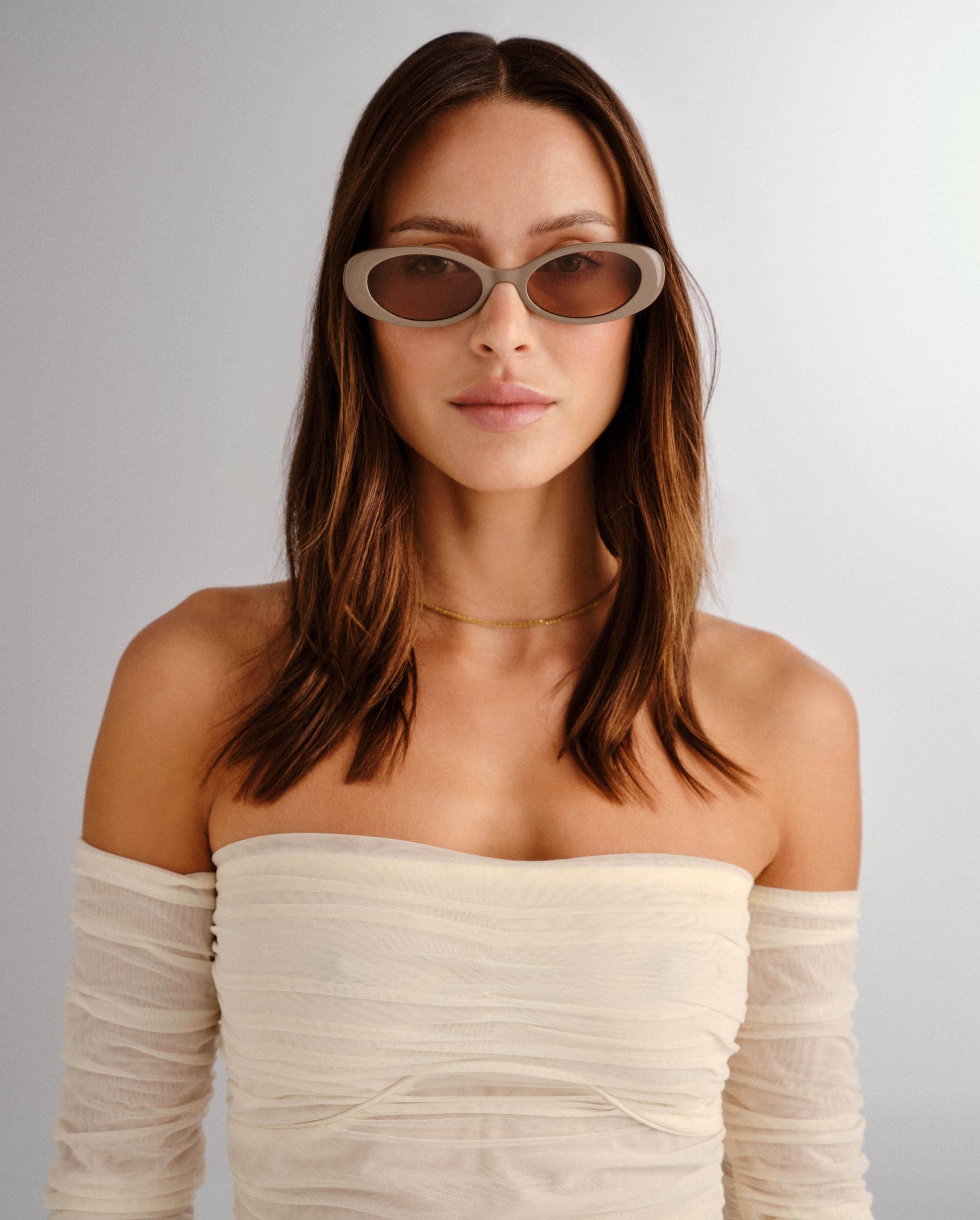 The Morgan Taupe Female Oval Sunglasses | Luv Lou