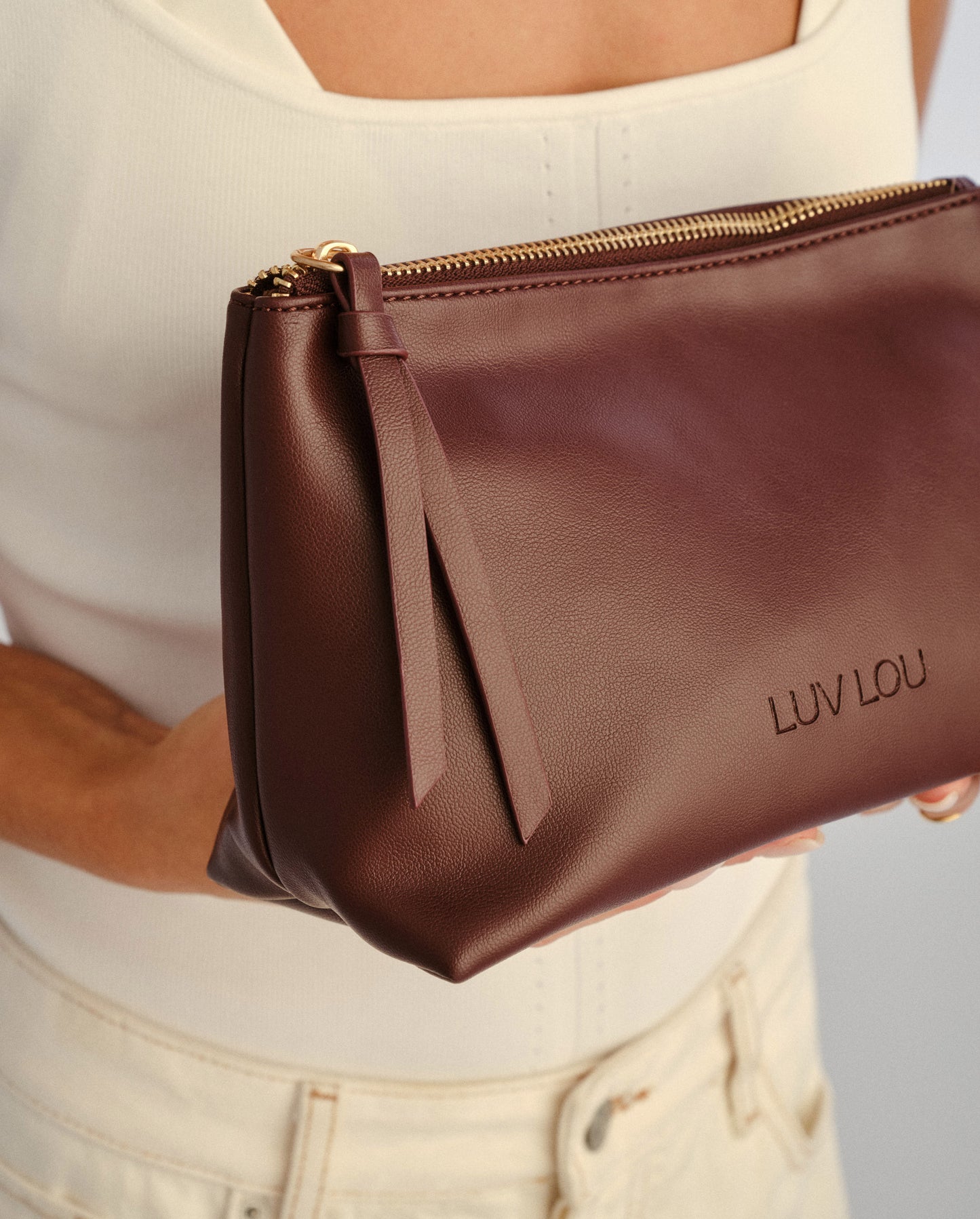 The Evie Medium Beauty Bag Bordeaux Vegan Leather Female Accounts Use Only Accessories | Luv Lou