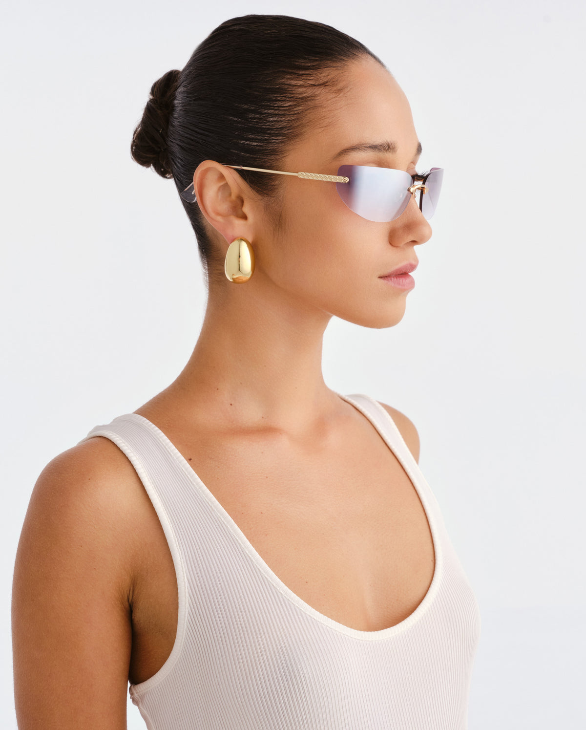 The River Bright Gold Female Rectangle Sunglasses | Luv Lou