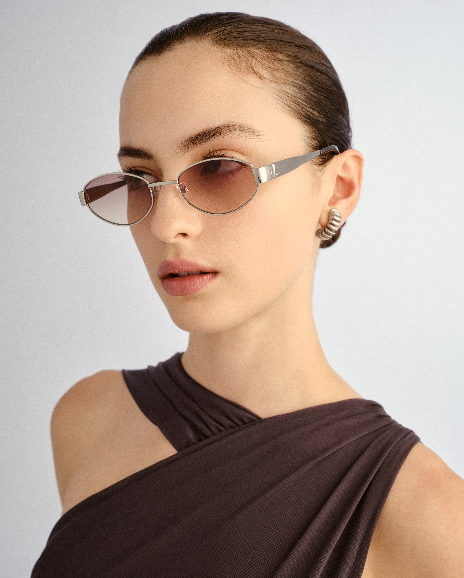 The Boston Crystal Silver Female Oval Sunglasses | Luv Lou