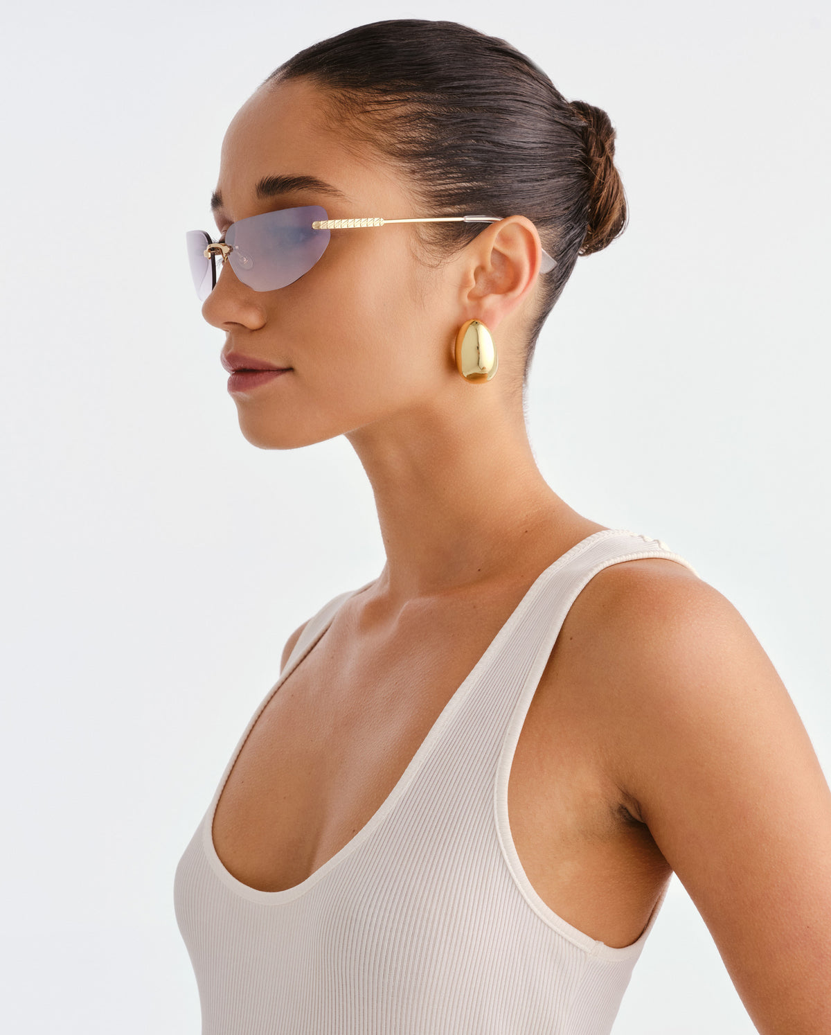 The River Bright Gold Female Rectangle Sunglasses | Luv Lou