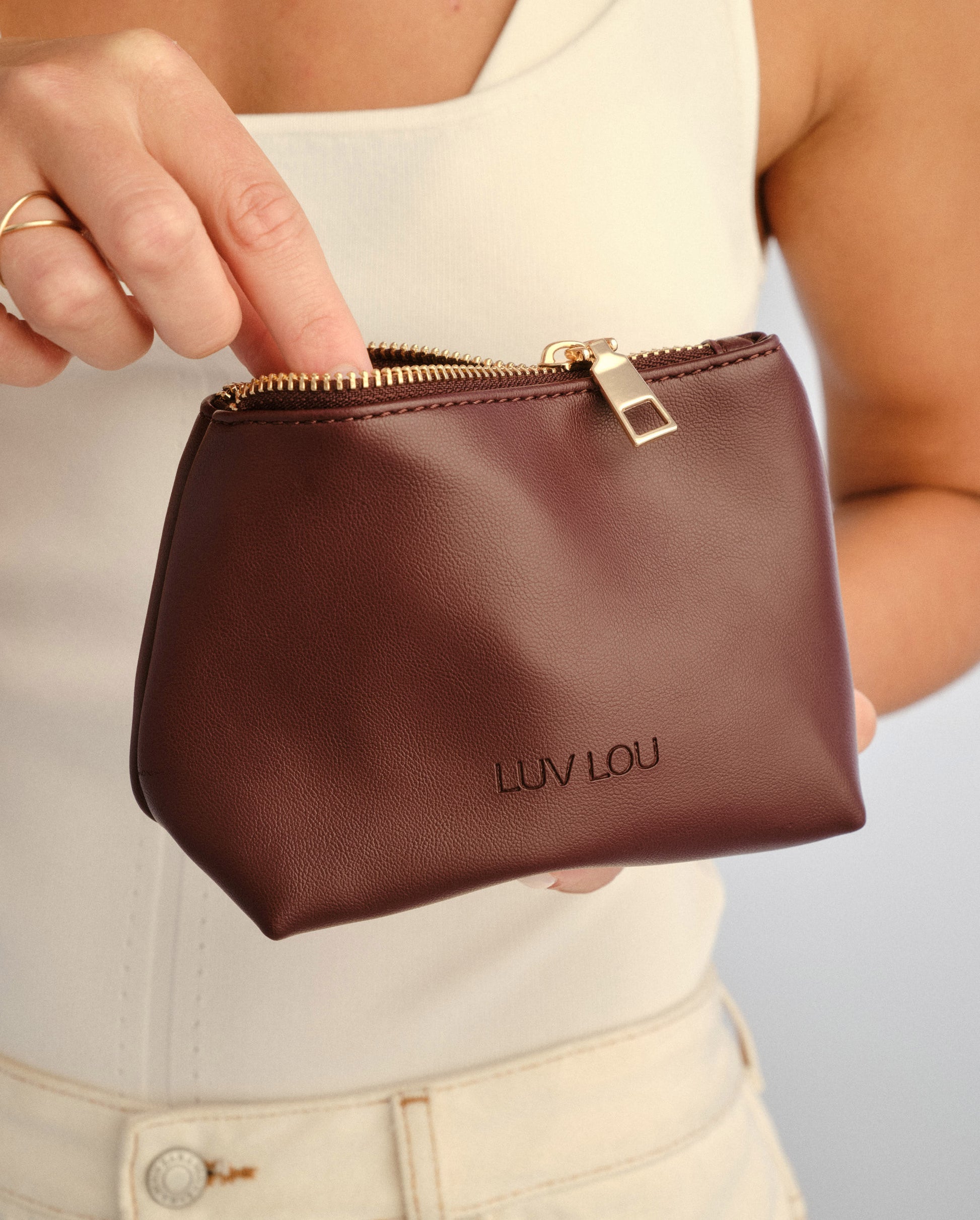 The Evie Small Beauty Bag Bordeaux Vegan Leather Female Accounts Use Only Accessories | Luv Lou