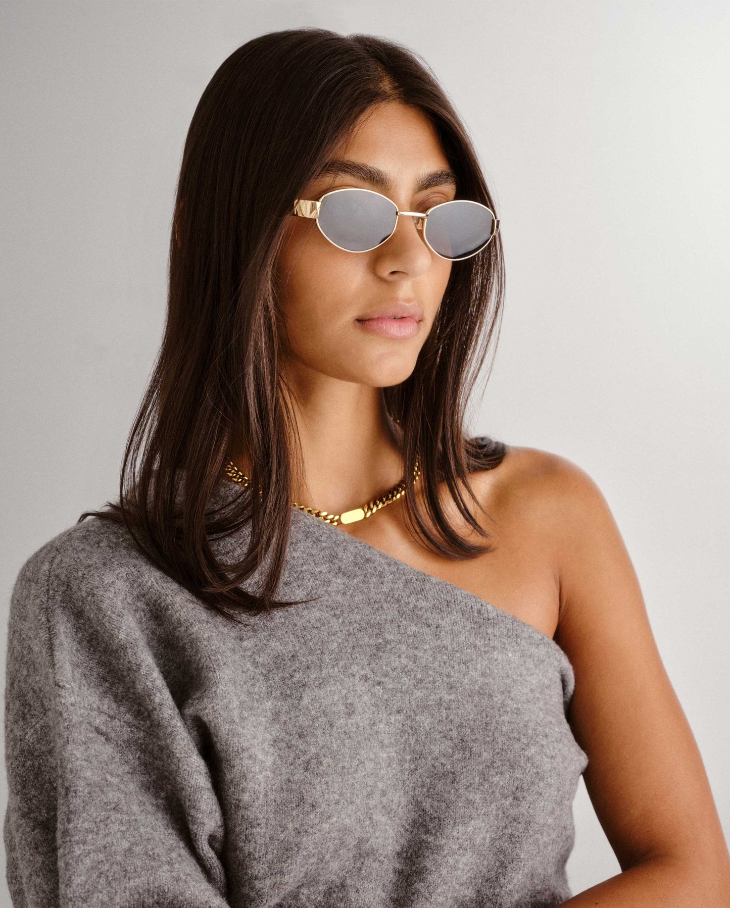 The Boston Shiny Gold Female Oval Sunglasses | Luv Lou