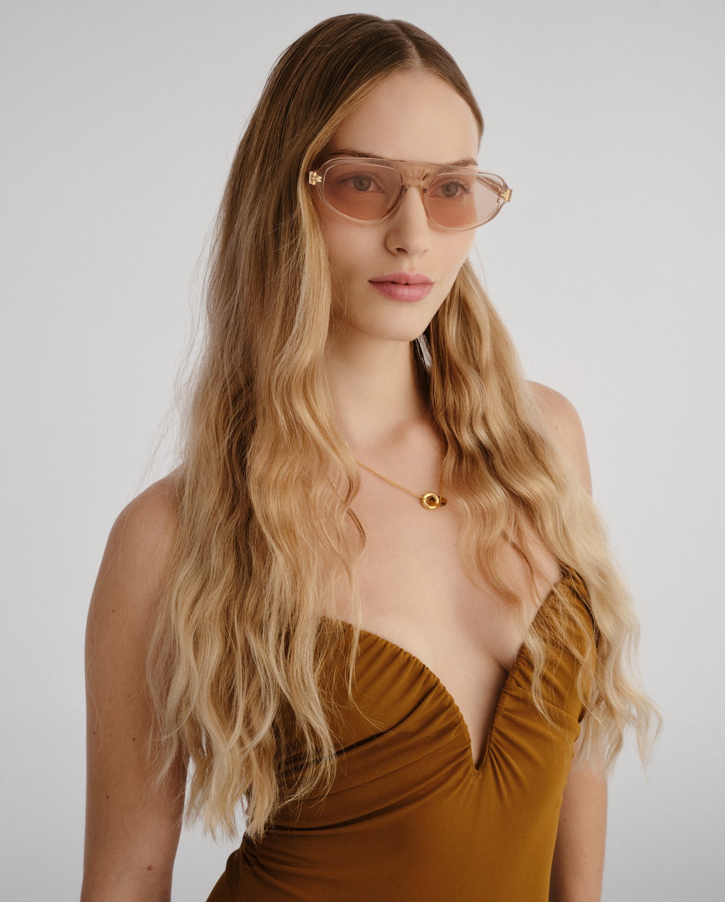 The Dakota Gloss Beige Female Aviator Sunglasses | Luv Lou