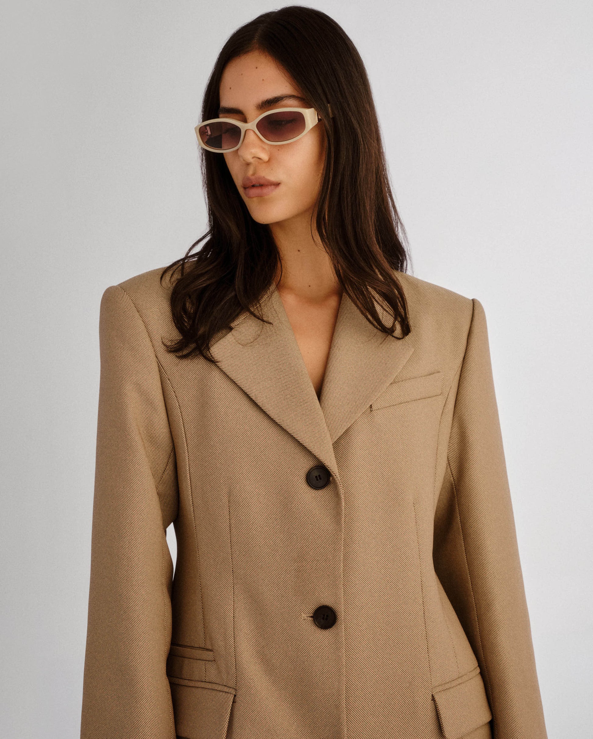 The Lottie Nude Haze Female Rectangle Sunglasses | Luv Lou