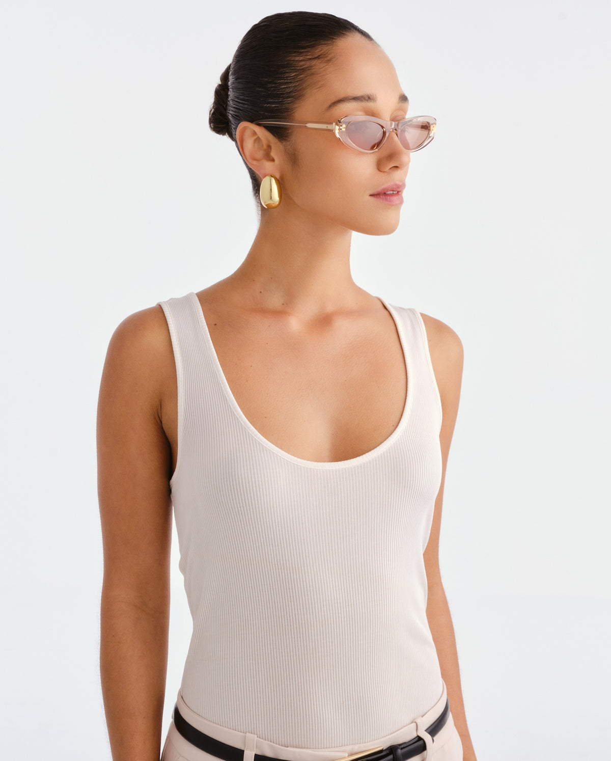 The Noa Gloss Beige Female Cat-Eye Sunglasses | Luv Lou
