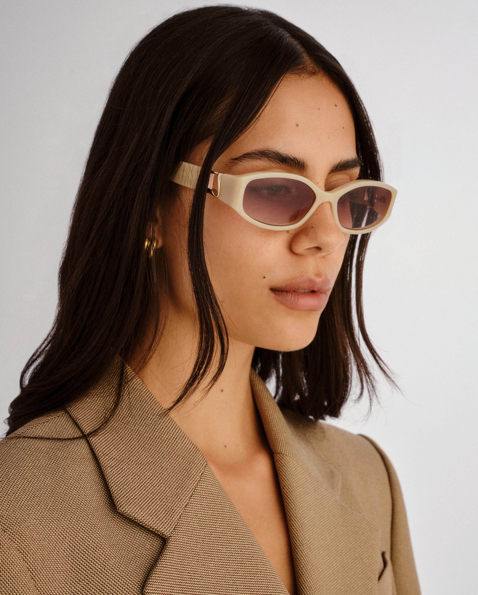 The Lottie Nude Haze Female Rectangle Sunglasses | Luv Lou
