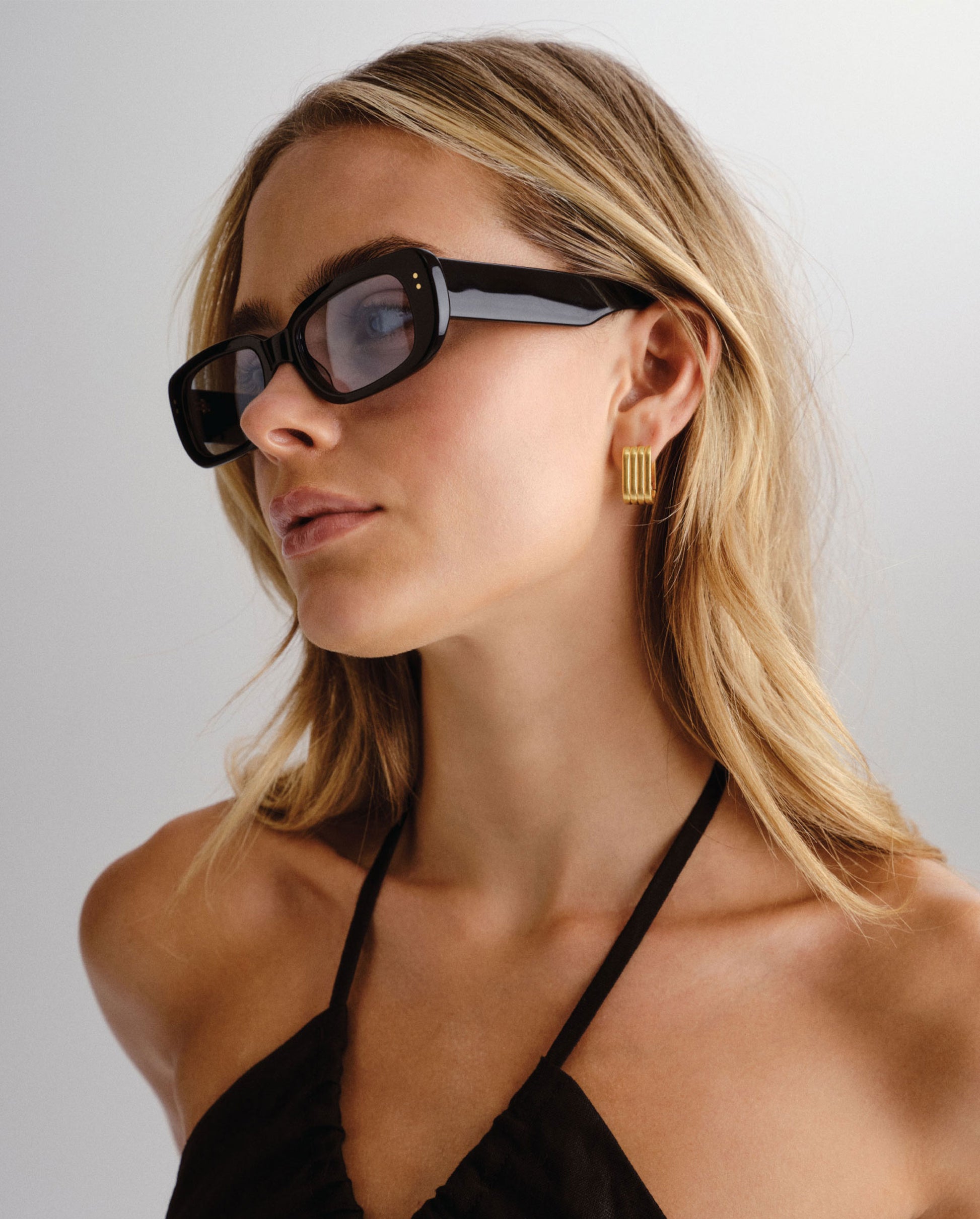 The Stevie Black Blue Female Rectangle Sunglasses | Luv Lou