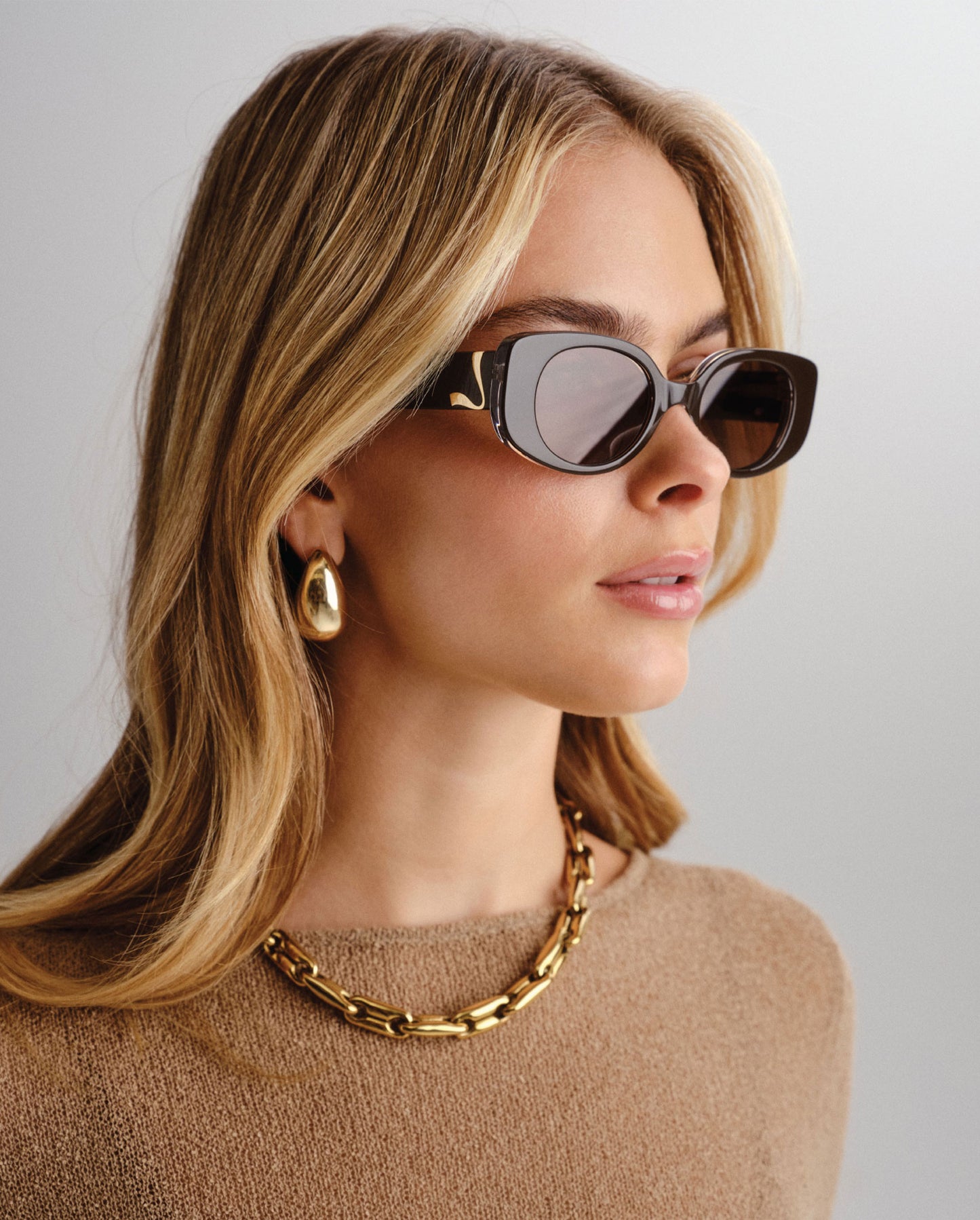 The Helena Dark Chocolate Female Rectangle Sunglasses | Luv Lou