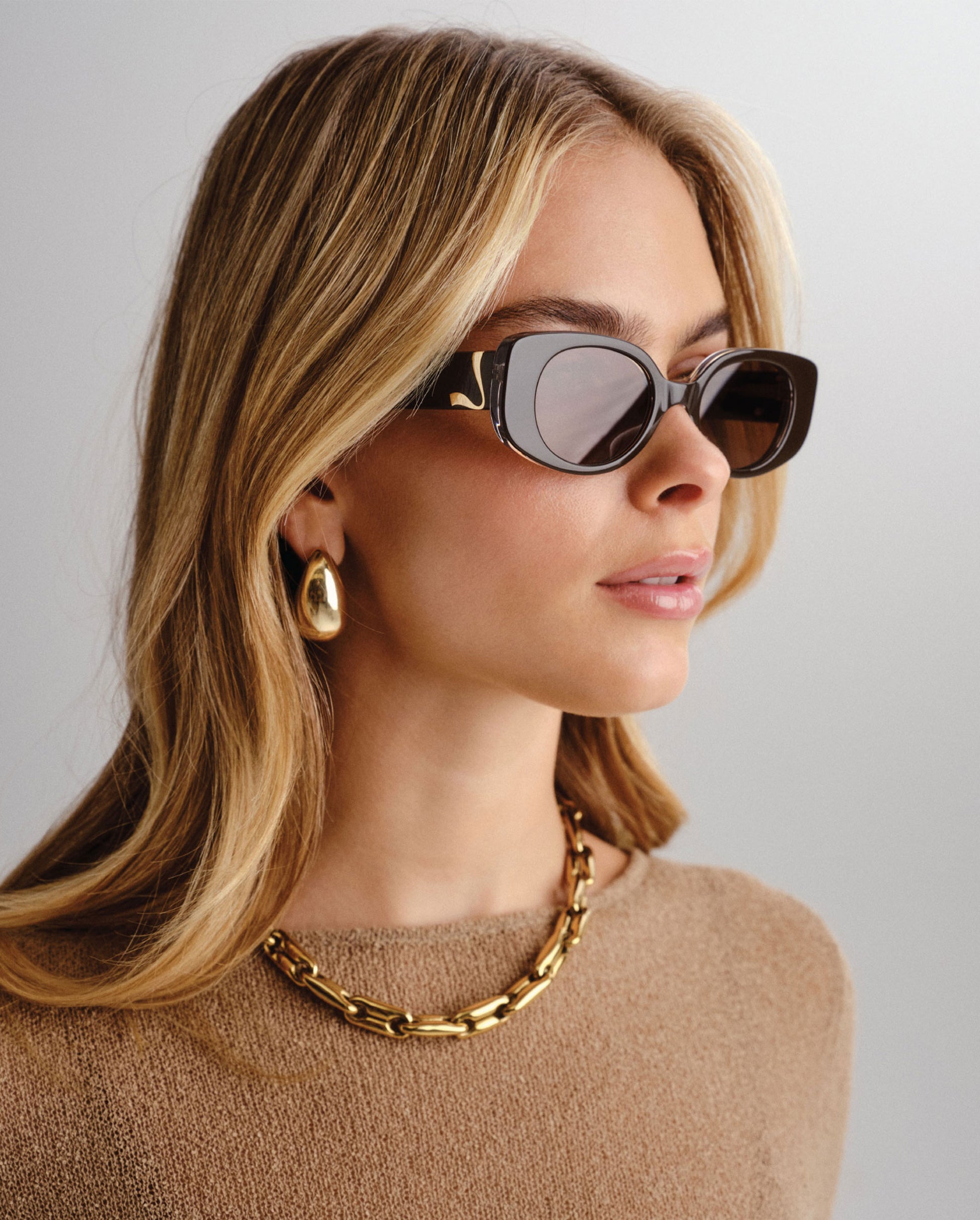 The Helena Dark Chocolate Female Rectangle Sunglasses | Luv Lou