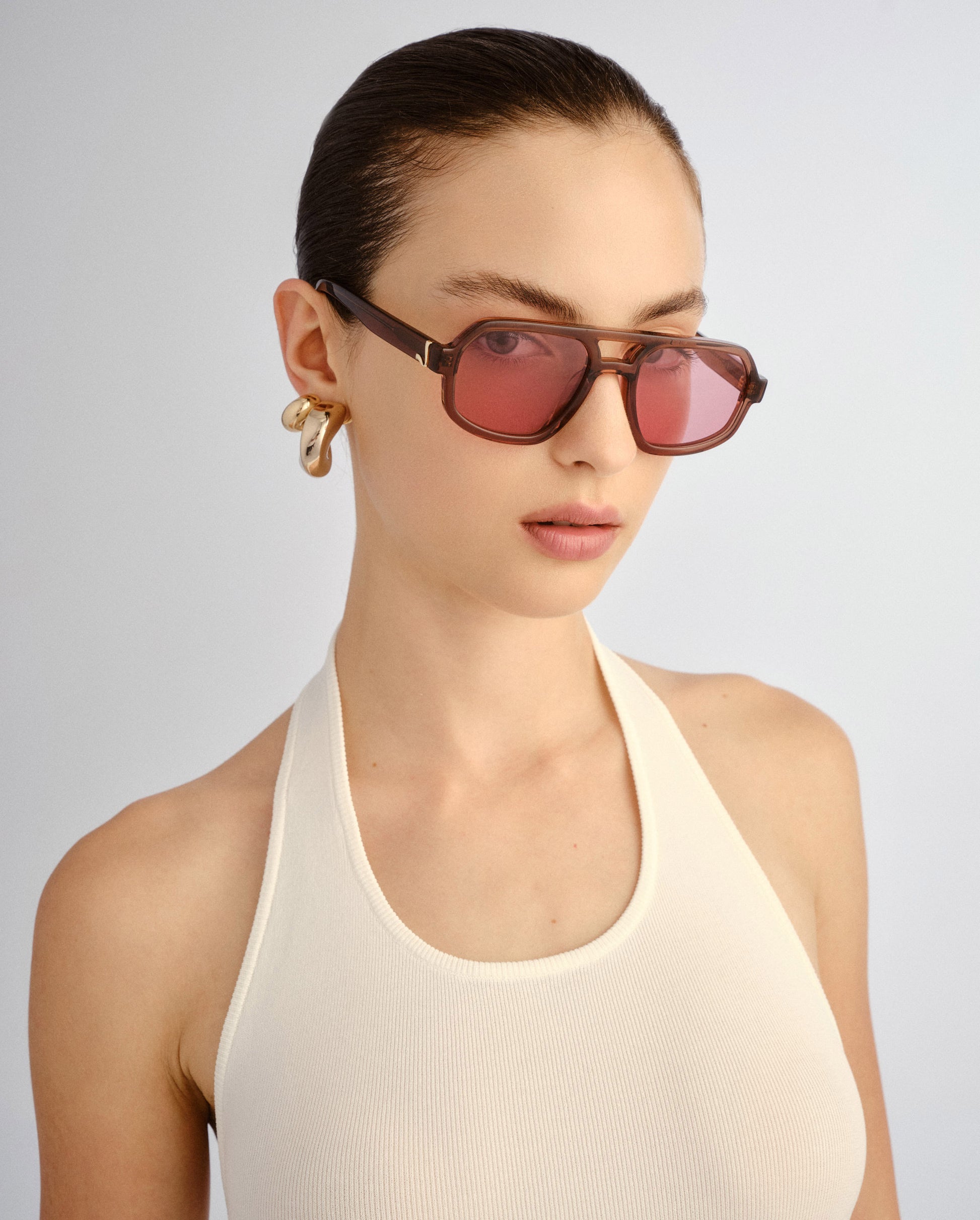 The Banks Crystal Burgundy Female Aviator Sunglasses | Luv Lou
