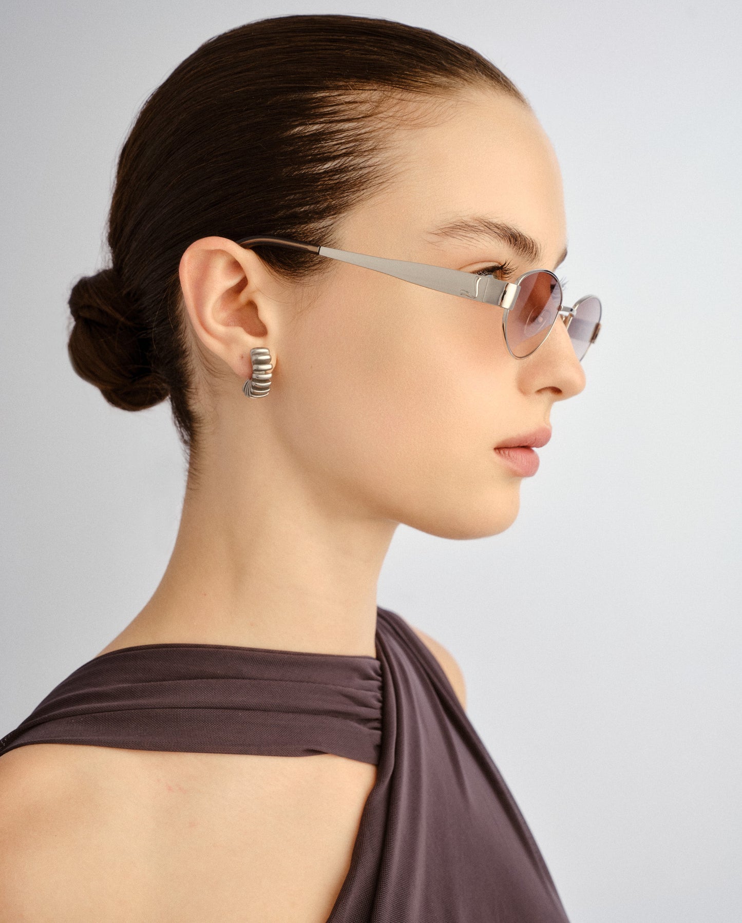 The Boston Crystal Silver Female Oval Sunglasses | Luv Lou