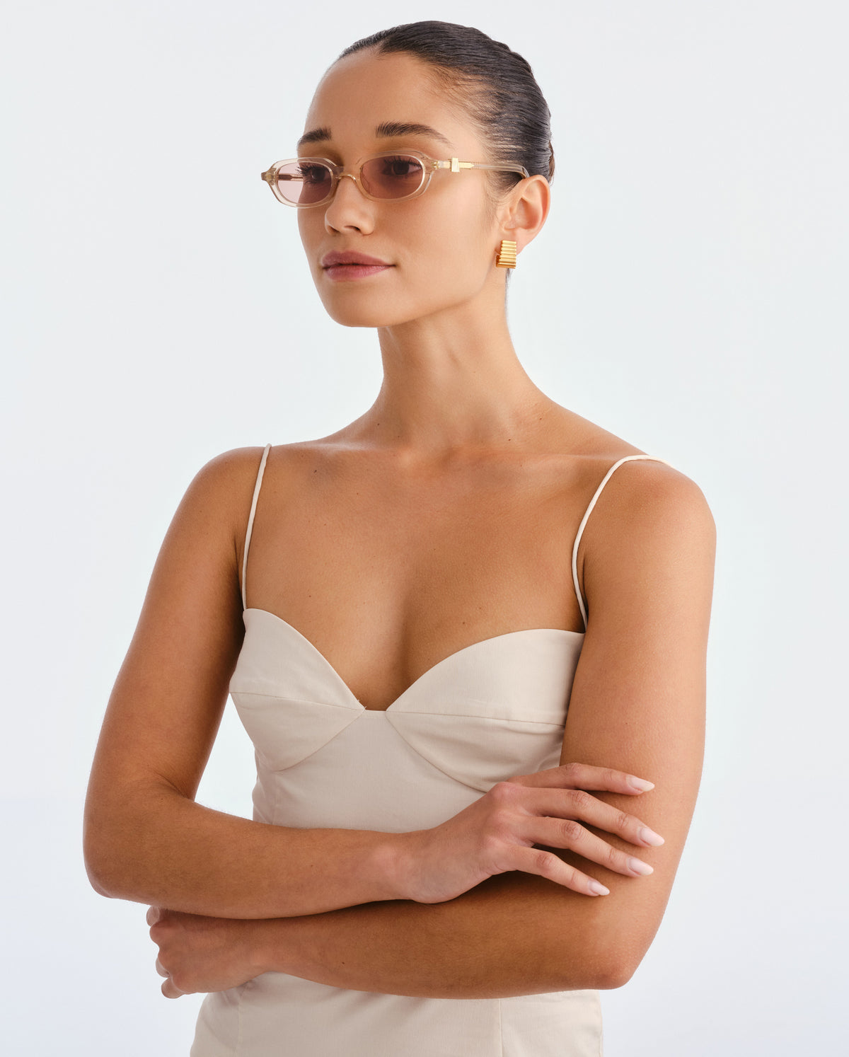 The Mimi Luxe Peach Nude Female Rectangle Sunglasses | Luv Lou