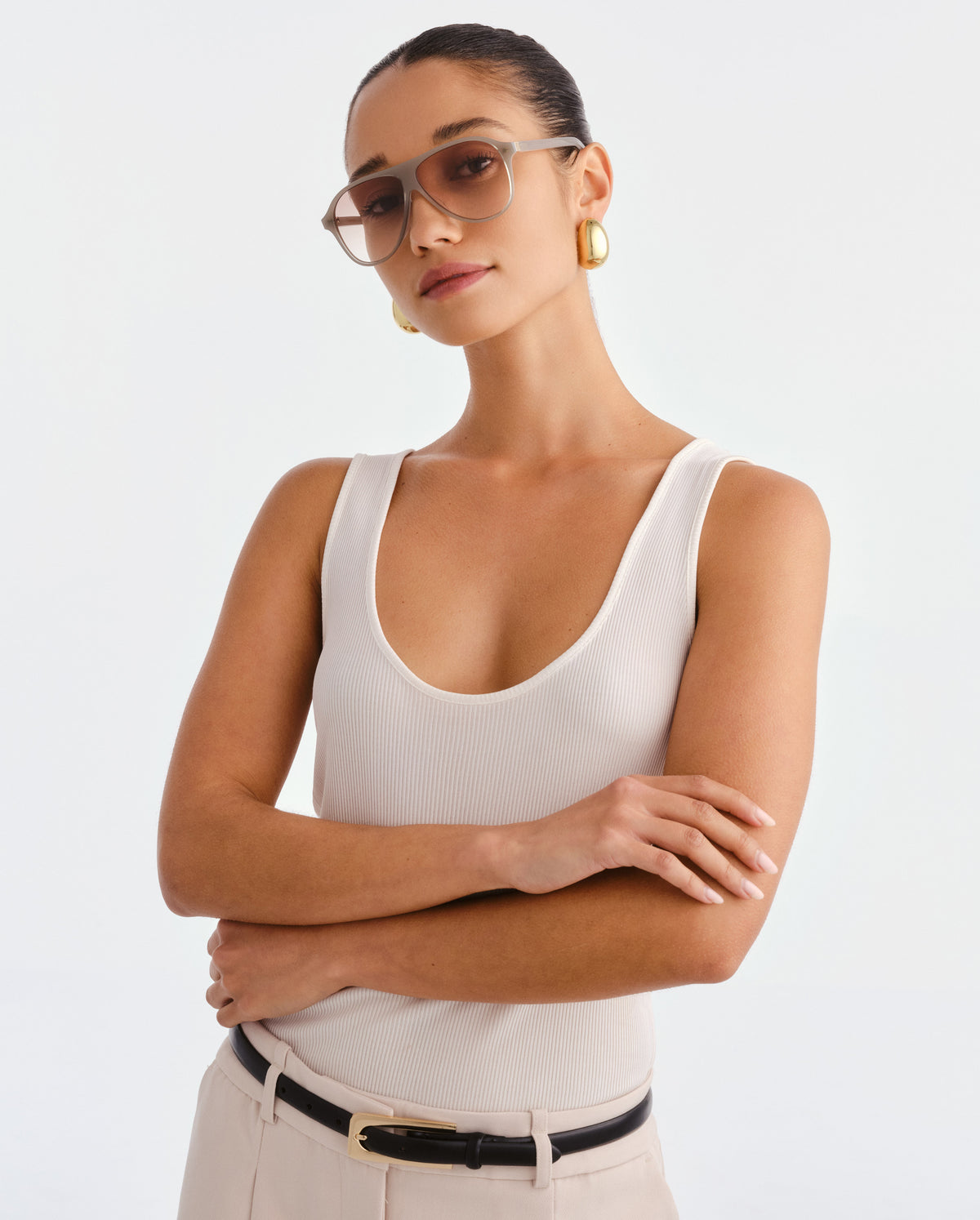 The Eve Milky Eucalyptus Female Aviator Sunglasses | Luv Lou