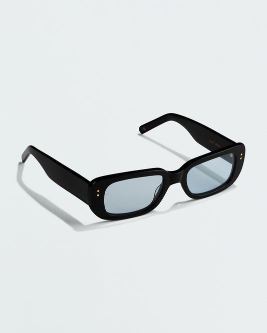 The Stevie, Black + Blue - 90's Wide Frame Sunnies, Women's Sunglasses & Eyewear by Luv Lou